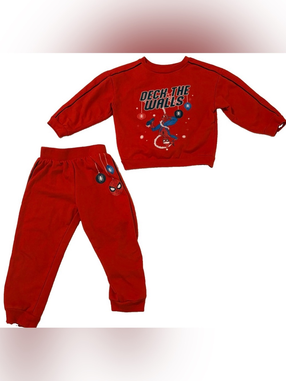 Marvel Red Spiderman 'Deck The Walls' Christmas Sweatshirt & Joggers Set Size 4T